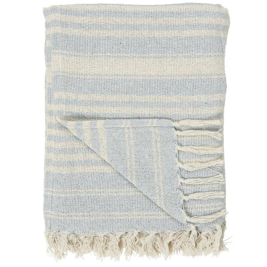 Objets de Bibi - Ib Laursen plaid in cotone panna riga azzurra