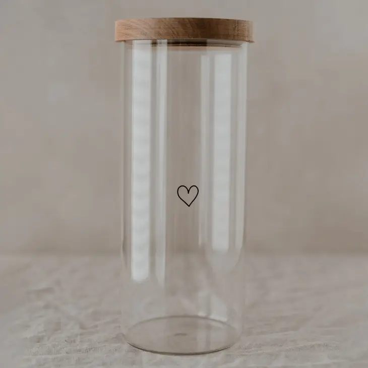 Objets de Bibi - Eulenschnitt Barattolo in vetro borosilicato, coperchio in legno, chiusura ermetica