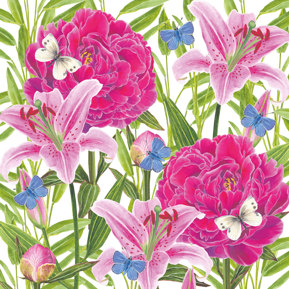 Objets de Bibi - PPD. Un bouquet di peonie e lillà in questo tovagliolo di carta.