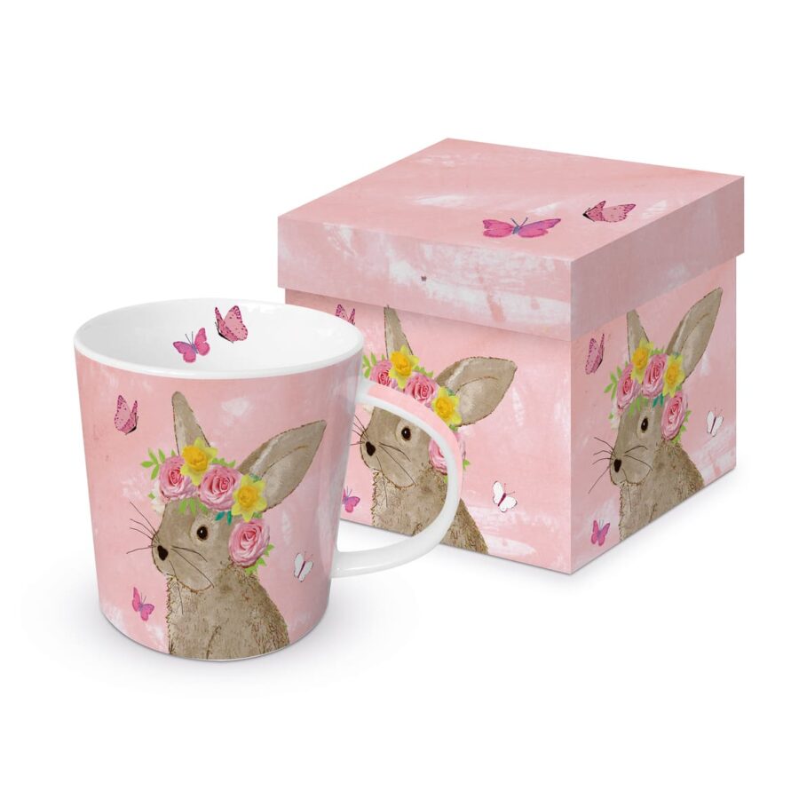 Objets de Bibi - PPD Mug rosa con decorazione coniglio. Confezionata in una bella scatola per idea regalo!
