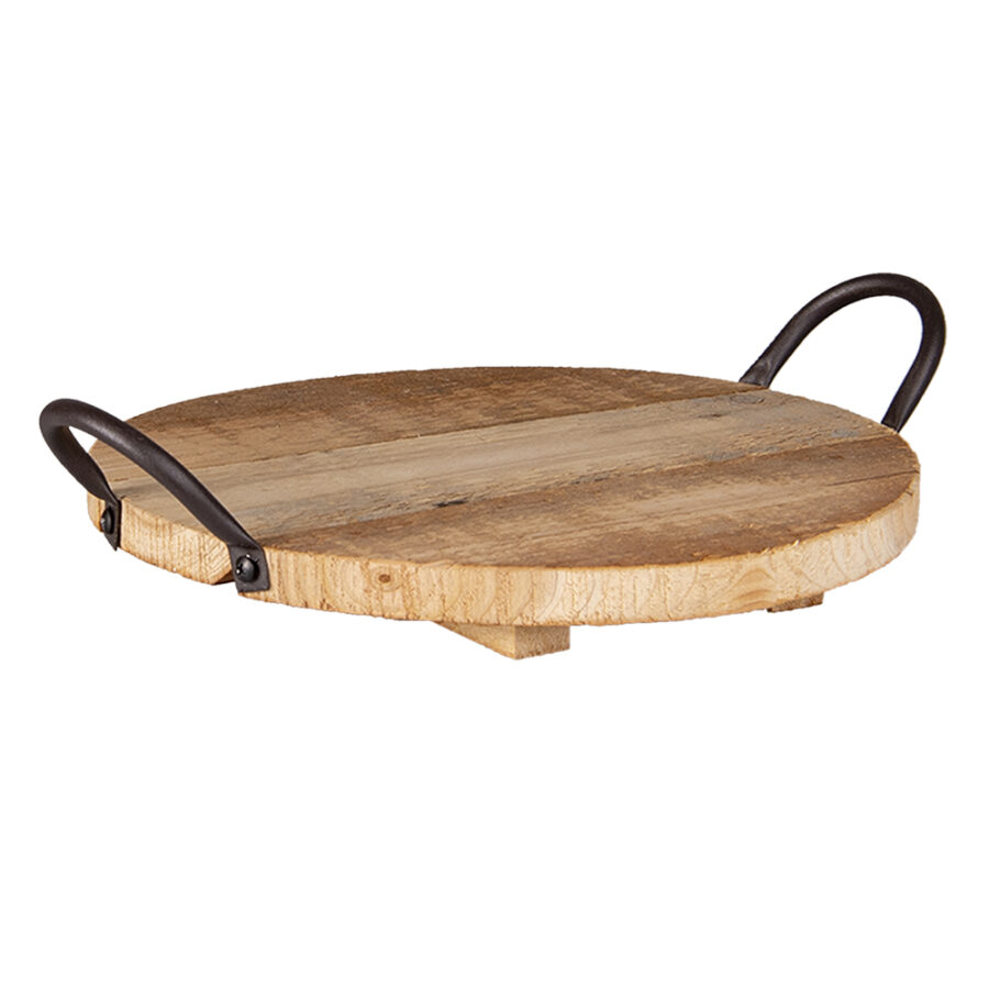 Objets de Bibi - Clayre & Eef Vassoio rotondo in legno di recupero con manici in metallo