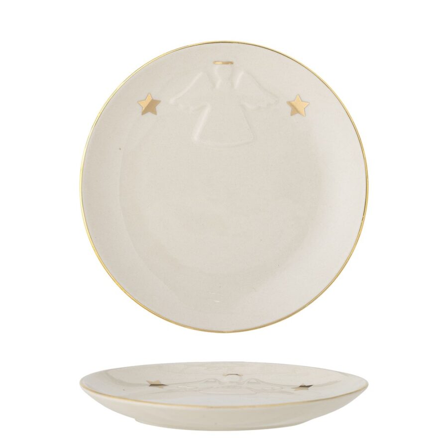 Objets de Bibi - Bloomingville Un piattino raffinato con bordo dorato e un angelo in rilievo, da abbinare alla tazza o bowl della stessa serie.
